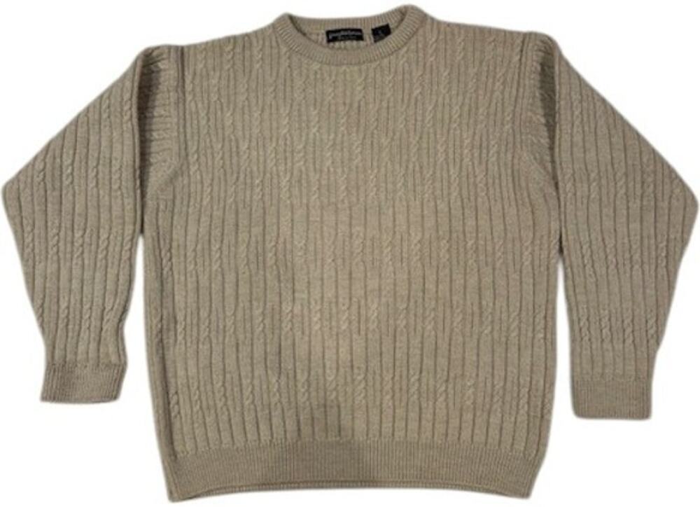 JOSEPH & LYMAN Women's Cable knit Sweater LARGE 100% Fine Merino Wool Oatmeal